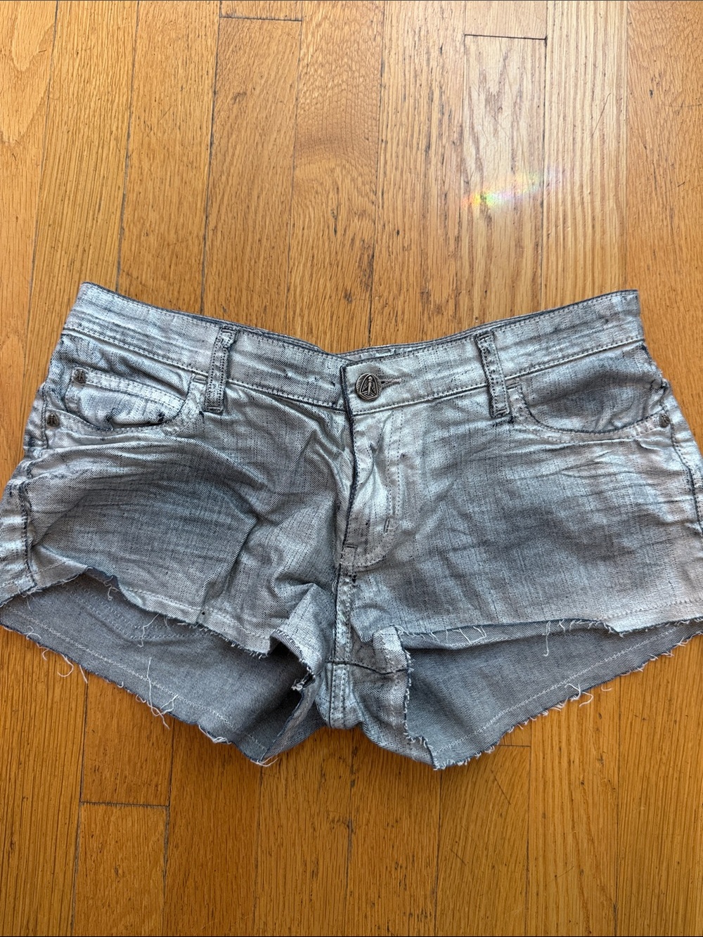 Faith Connexion Metallic Silver Denim Cutoff Shorts